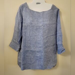 L.L. Bean Linen Blue Boxy Blouse with Relaxed Fit